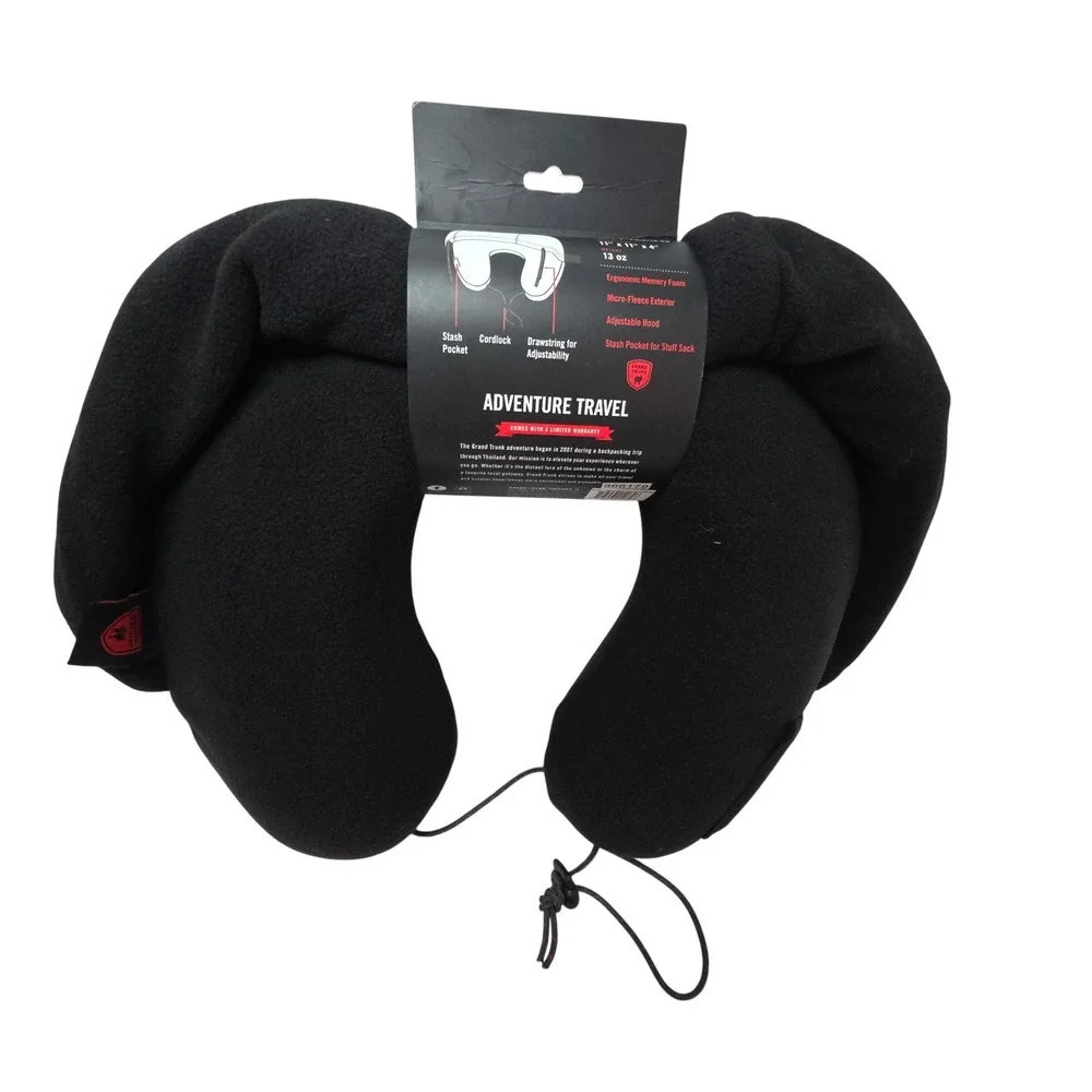 NEW Grand Trunk Hooded Travel Neck Pillow Black Memory Foam Adventure Travel Nap